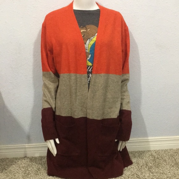 a new day Sweaters - A New Day Orange & Burgundy Colorblock Cardigan XL